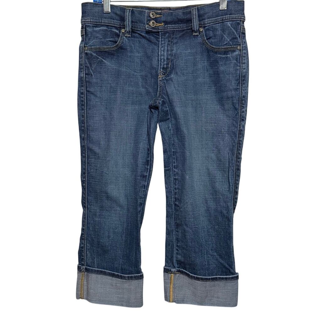 Old Navy Women's Blue Low Rise Stretch Distressed Cuff Cropped Capri Size 8